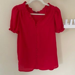 SHEIN Ruffled Button-Front Puff Sleeve Top